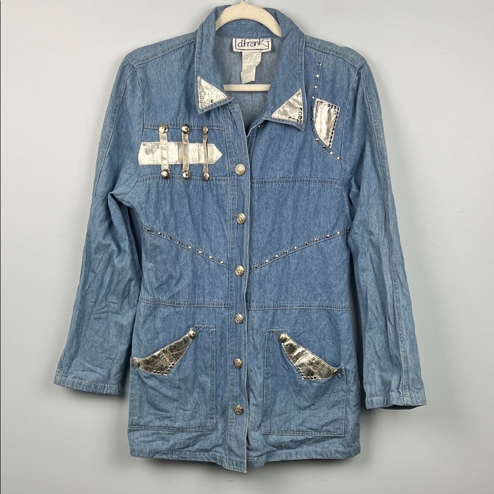 Vintage d. Frank women’s denim and metallic silver button down jean jacket